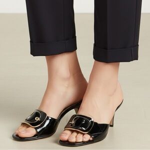 Y2K TAHARI BLACK HEELS SANDALS SZ 7 M BACKLESS SLIP ONS 3” HEELS SOHO BUCKLE